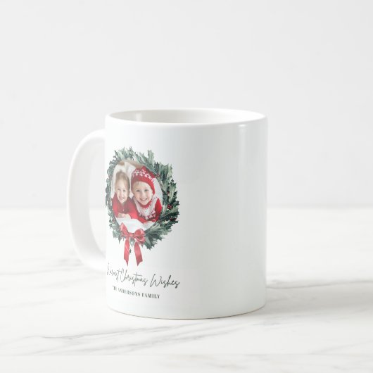 写真パーソナライズされたと名前の付いたクリスマスリース コーヒーマグカップ (正面左)