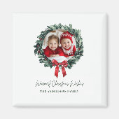 写真パーソナライズされたと名前の付いたクリスマスリース マグネット (正面)