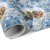 写真パーソナライズされたと名前の付いた青いフローラ ラッピングペーパー (ロールコーナー)