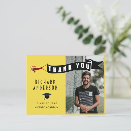 写真パーソナライズされたと名前の卒業ありがとう ポストカード (スタンド正面)