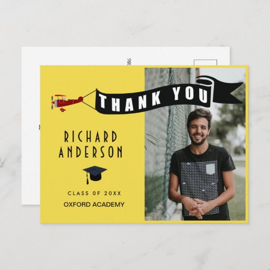 写真パーソナライズされたと名前の卒業ありがとう ポストカード (正面/裏面)