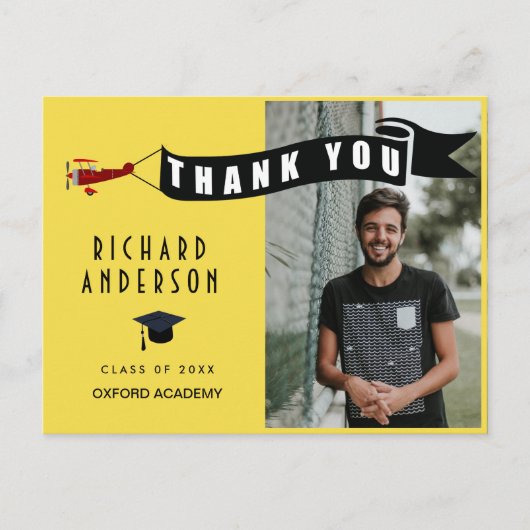 写真パーソナライズされたと名前の卒業ありがとう ポストカード (正面)