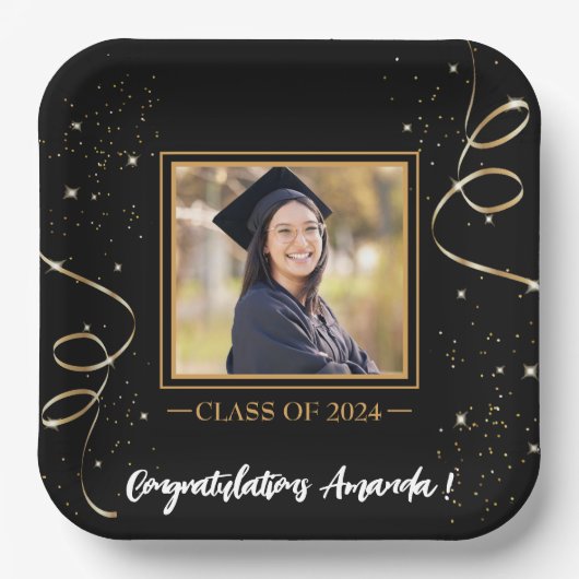 写真パーソナライズされたと名前の卒業 ペーパープレート (正面)