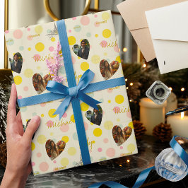 写真パーソナライズされたと名前の水玉模様 ラッピングペーパー