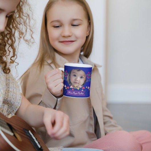 写真パーソナライズされたと名前の花 ジャンボコーヒーマグカップ