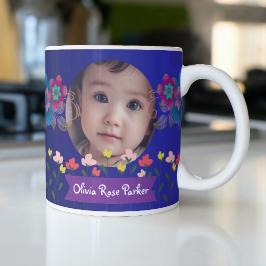 写真パーソナライズされたと名前の花 ジャンボコーヒーマグカップ