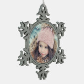 写真パーソナライズされたと名前クリスマス・ホリデー スノーフレークピューターオーナメント (左)