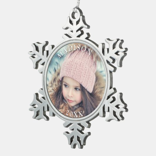 写真パーソナライズされたと名前クリスマス・ホリデー スノーフレークピューターオーナメント (右)