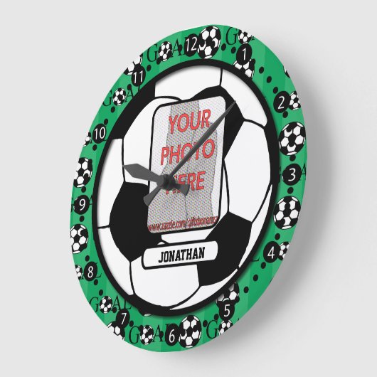 写真パーソナライズされたと名前サッカーの壁時計 ラージ壁時計 (傾斜)
