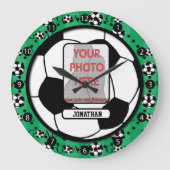 写真パーソナライズされたと名前サッカーの壁時計 ラージ壁時計 (正面)