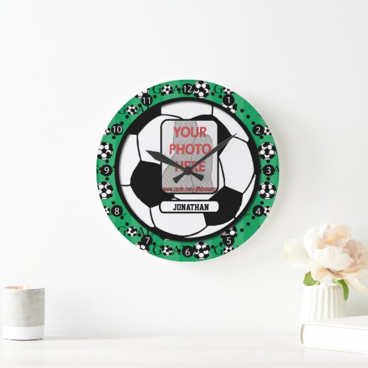 写真パーソナライズされたと名前サッカーの壁時計 ラージ壁時計 (ホーム)