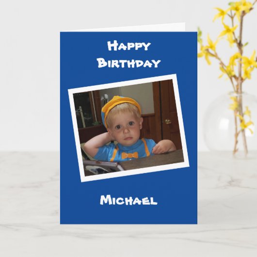 写真パーソナライズされたと名前チャイルドの誕生日 カード (黄色い花)