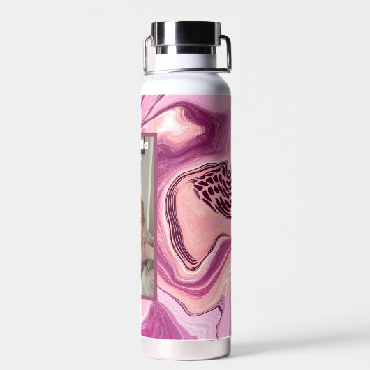 写真パーソナライズされたと名前ピンクとマゼンタ ウォーターボトル (背面)