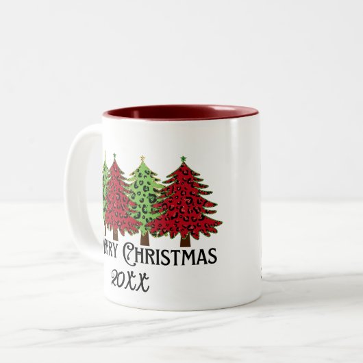 写真パーソナライズされたと名前メリークリスマス ツートーンマグカップ (正面左)