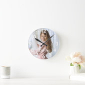 写真パーソナライズされたと名前モダン ラウンド壁時計 (ホーム)