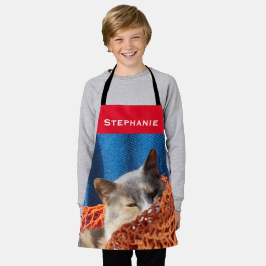 写真パーソナライズされたと名前 エプロン (着用した状態)