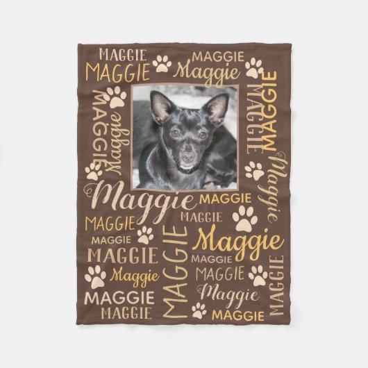 写真パーソナライズされたと名前 |ブラウンドッグ毛布 フリースブランケット (正面)