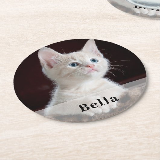 写真パーソナライズされたと名前 ラウンドペーパーコースター (アングル)