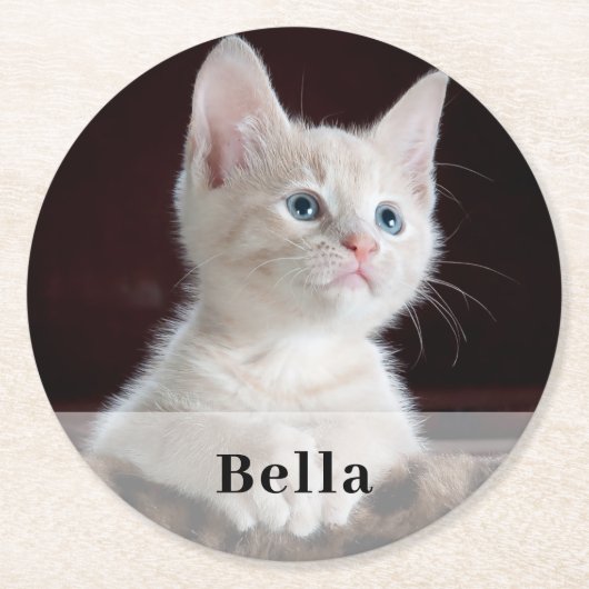 写真パーソナライズされたと名前 ラウンドペーパーコースター (正面)