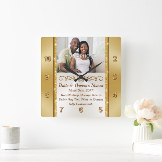 写真パーソナライズされたと壁結婚時計の贈り物 スクエア壁時計 (ホーム)