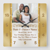 写真パーソナライズされたと壁結婚時計の贈り物 スクエア壁時計 (正面)