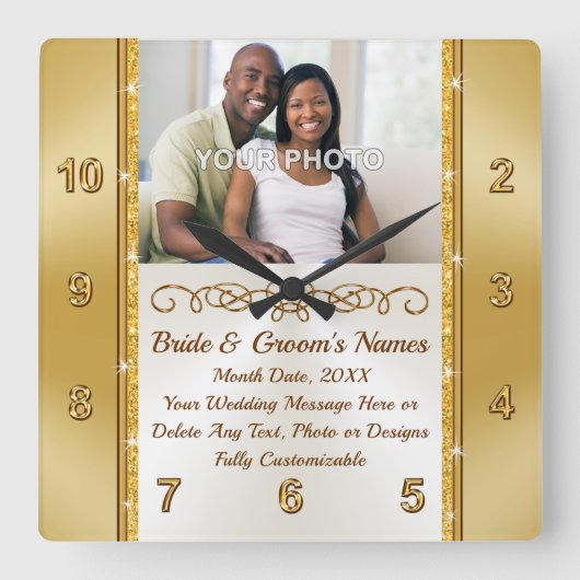 写真パーソナライズされたと壁結婚時計の贈り物 スクエア壁時計 (正面)