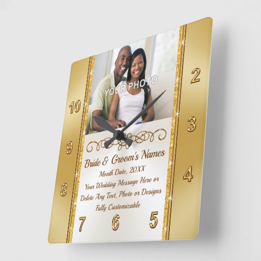 写真パーソナライズされたと壁結婚時計の贈り物 スクエア壁時計 (傾斜)