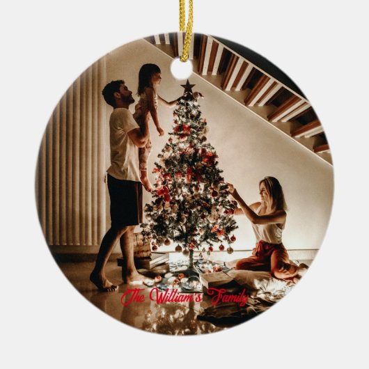 写真パーソナライズされたと文字のカスタム家族 セラミックオーナメント (正面)