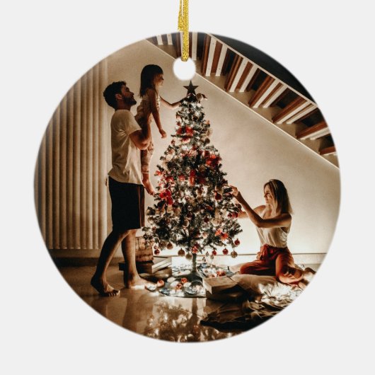 写真パーソナライズされたと文字のカスタム家族 セラミックオーナメント (裏面)