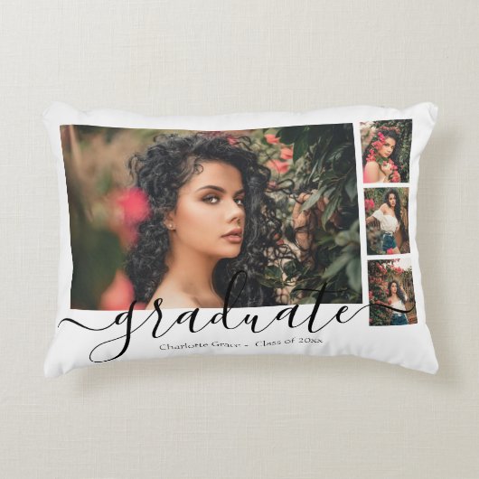 写真パーソナライズされたと文字のコラージュ卒業生 アクセントクッション (正面)