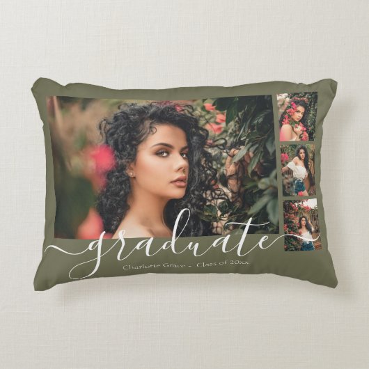 写真パーソナライズされたと文字のコラージュ卒業生 アクセントクッション (正面)