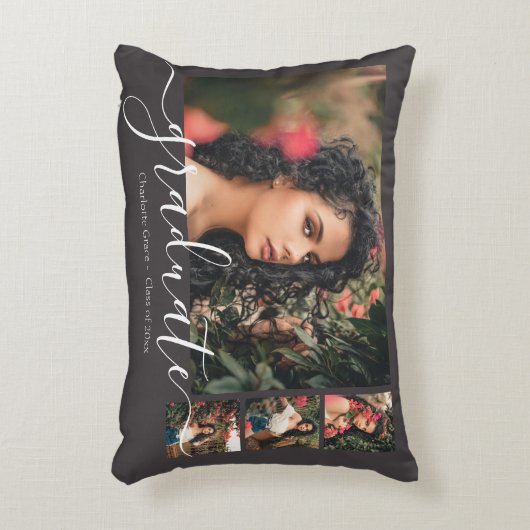 写真パーソナライズされたと文字のコラージュ卒業生 アクセントクッション (正面(垂直))