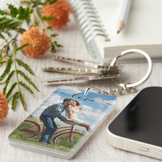 写真パーソナライズされたと文字の写真コラージュ キーホルダー (正面右)
