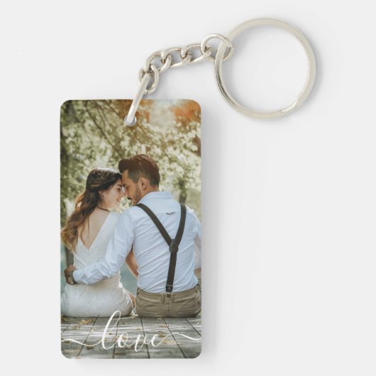 写真パーソナライズされたと文字の写真コラージュ キーホルダー (裏面)