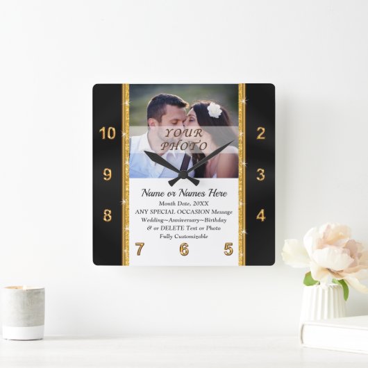 写真パーソナライズされたと時計の結婚贈り物 スクエア壁時計 (ホーム)