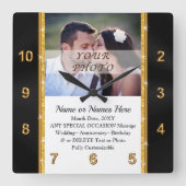 写真パーソナライズされたと時計の結婚贈り物 スクエア壁時計 (正面)