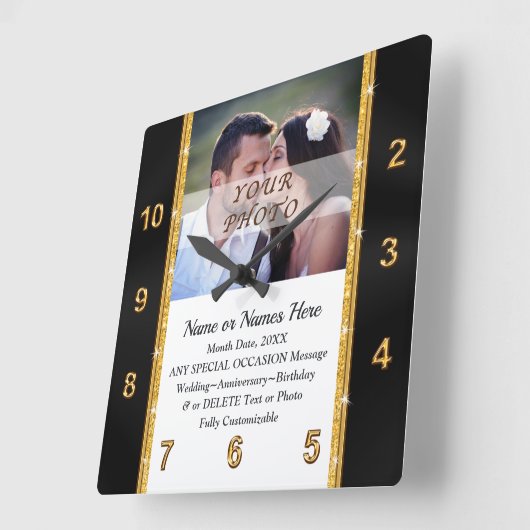 写真パーソナライズされたと時計の結婚贈り物 スクエア壁時計 (傾斜)