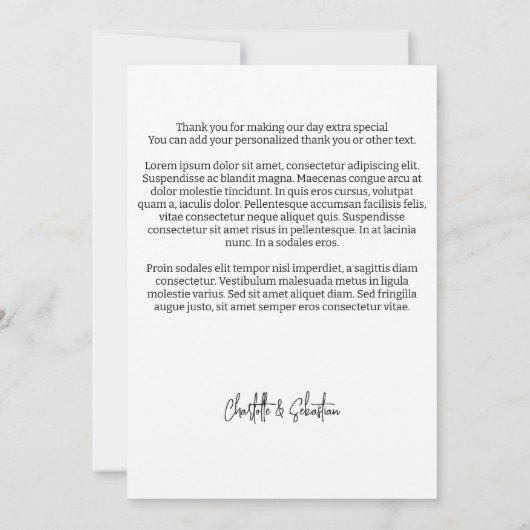写真パーソナライズされたと結婚メッセージ サンキューカード (裏面)