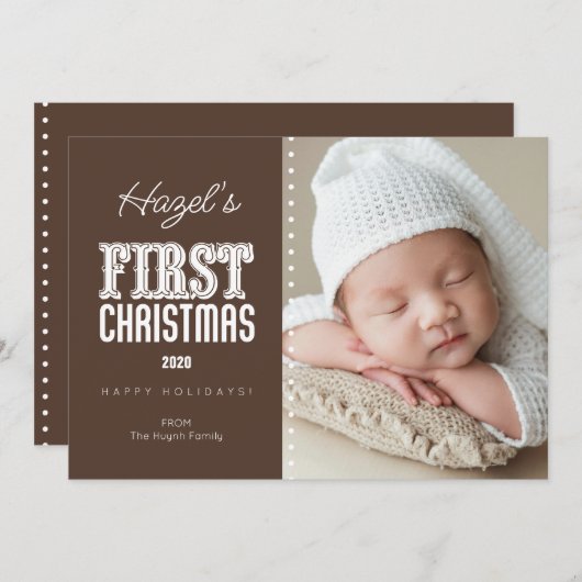 写真パーソナライズされたと色の初めてのクリスマスカード シーズンカード (正面/裏面)