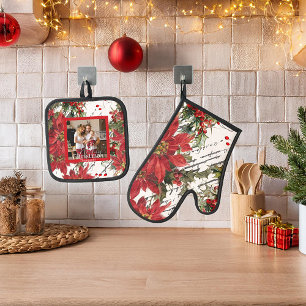 写真パーソナライズされたのクリスマス 鍋つかみ&鍋敷きセット
