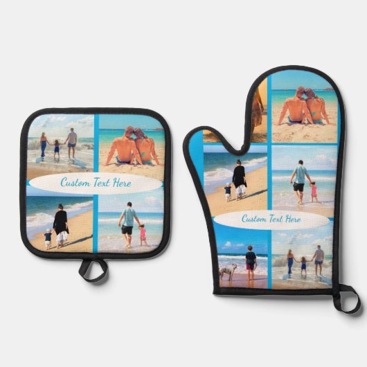 写真パーソナライズされたのコラージュとカスタム文字 鍋つかみ&鍋敷きセット (正面)