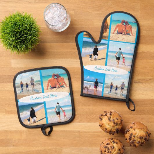 写真パーソナライズされたのコラージュとカスタム文字 鍋つかみ&鍋敷きセット (トップダウン)