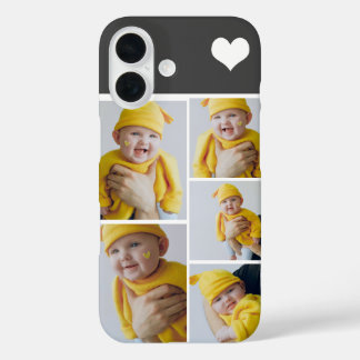 写真パーソナライズされたのコラージュとハート iPhone 16ケース