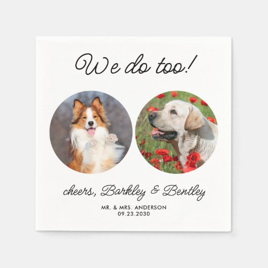 写真パーソナライズされたのペット犬の数が2つ結婚多い スタンダードカクテルナプキン (正面)