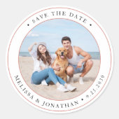 写真パーソナライズされたのモダン結婚式の日付の保存 ラウンドシール (正面)
