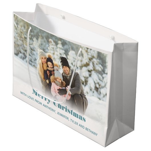 写真パーソナライズされたの休日またはクリスマス ラージペーパーバッグ (正面アングル)