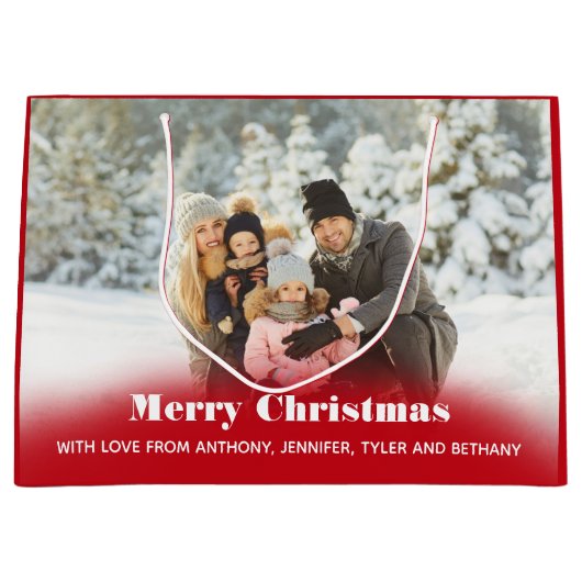 写真パーソナライズされたの休日またはクリスマス ラージペーパーバッグ (正面)