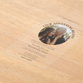 写真パーソナライズされたの冒険が始ま結婚る アクリル招待状 (レイダウン)