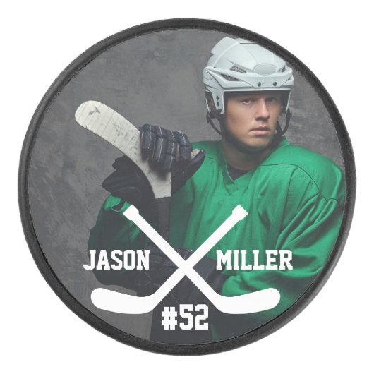 写真パーソナライズされたの名前と番号 アイスホッケーパック (正面)