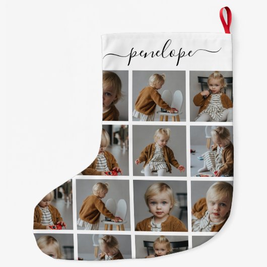 写真パーソナライズされたの照合名 ラージクリスマスストッキング (裏面)